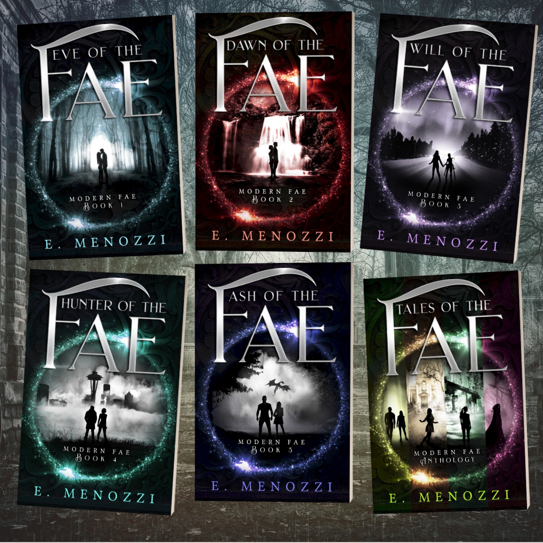 Book covers for the Modern Fae novels and novella anthology